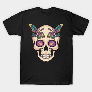 Colourful Butterfly Skull Tattoo - Vibrant Ink T-Shirt